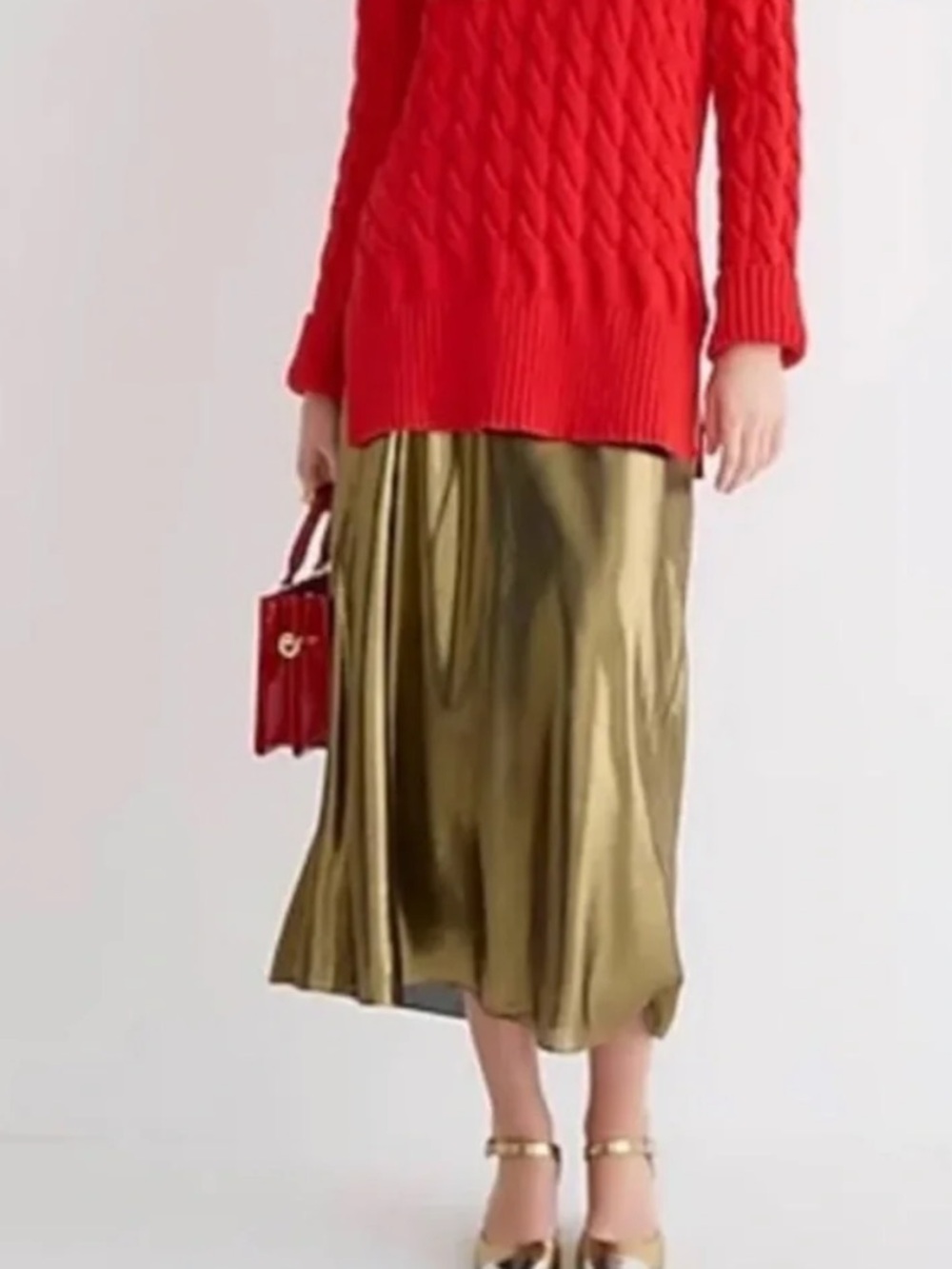 J. Crew Metallic Gold Lame Gwyneth Midi Slip Skirt